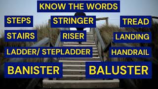 STEPS STAIRS amp LADDER Vocabulary Stringer Tread Riser landing Handrail Banister amp Baluster [upl. by Arriaes386]