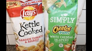 Lay’s Garden Tomato amp Asiago and Cheetos Simply Puffs White Cheddar Jalapeno Review [upl. by Irret]