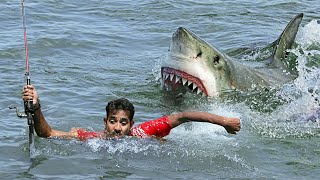 Shark Attack on Fishing Boats  fun made great white shark attack video [upl. by Jana]