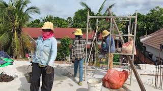 Concrete casting for 1st floor column for of villa project by skillful masonry team [upl. by Notseh]