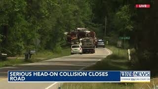 Mial Plantation Road closed after headon crash involving two trucks in Wake County [upl. by Inirt262]