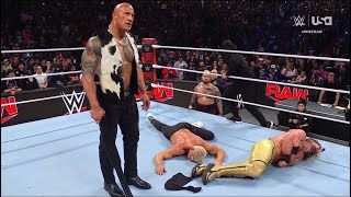 The Rock attacks Cody Rhodes and Seth Rollins  WWE RAW 412024 [upl. by Nahsad101]