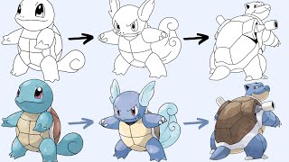 Comment Dessiner LE POKÉMON CARAPUCE CARABAFFE TORTANK FACILEMENT   Pokemon Evolution [upl. by Cooperman]