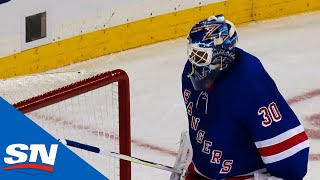 Henrik Lundqvist Frustrated After Huge Hit Leads To Breakaway Goal For Flames [upl. by Ashlen879]