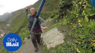 Angry Nepalese woman chases British family on Annapurna Circuit  Daily Mail [upl. by Anidem]