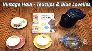 Vintage Thrift Haul English Tea Cups and Blue Depression Glass [upl. by Llehsyar700]