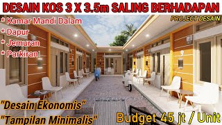 DESAIN KOS KOSAN 3 X 35 M SALING BERHADAPAN  Kamar Mandi Dalam Dapur Umum T Jemuran [upl. by Yerroc]