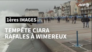 Tempête Ciara vent et vagues sur la jetée de Wimereux dans le PasdeCalais  AFP Images [upl. by Karsten]