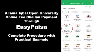 How to Pay AIOU Fee Challan Through EasyPaisa [upl. by Valerian]