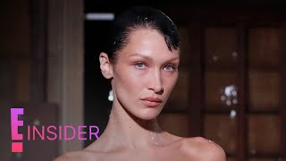 Bella Hadid Has Dress SPRAYPAINTED ON During Runway Show  E Insider [upl. by Foley]