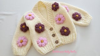 Çiçekli Crop Hırka Yapımı Kolay Örgü Bebek Hırka Modelleri ⭐️crochet knitting [upl. by Nehgaem]