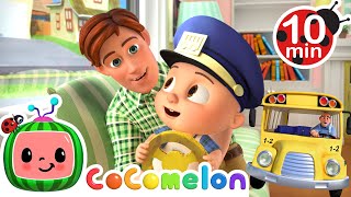 JJ Plays Pretend Wheels On The Bus  CoComelon 🍉  Nursery Rhymes [upl. by Remmer]