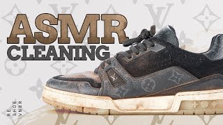 How to Clean Louis Vuitton Trainer Sneakers  ASMR [upl. by Atiraj262]