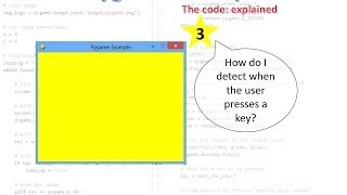 Pygame examples 3 Detect when a user presses a key [upl. by Brey]