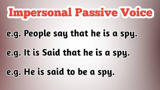 Impersonal Passive Voice  Passive Voice  English grammar [upl. by Maze]