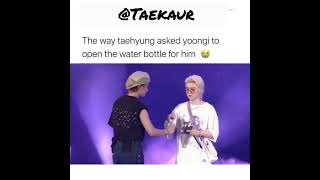 tae asking yoongi to open water bottles for him💜😍🥺 so cute [upl. by Tnilc]