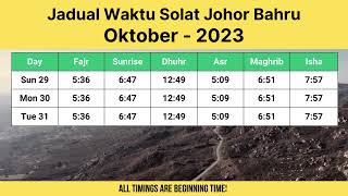 Jadual Waktu Solat Johor Bahru Oktober 2023 [upl. by Pine]