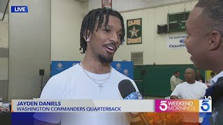 NFL QB Jayden Daniels speaks to KTLA about toy drive [upl. by Silletram]