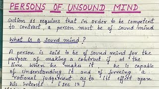 Persons of unsound mind sound mind for the purpose of contracting Sec 12 of indian contract act [upl. by Jacqui770]