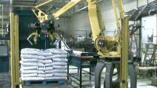 PASCO Robot  40 Bags of Wood Pellets  Robotic Bag Palletizer [upl. by Kyla670]