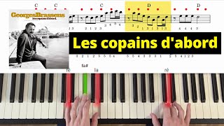 Joue Les copains dabord au piano 2 versions  débutant et avancée [upl. by Ellivro]