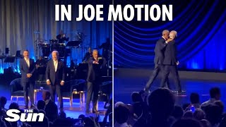 Embarrassing moment Joe Biden appears to FREEZE again before Barack Obama pulls him offstage [upl. by Brita]