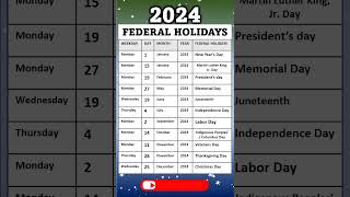 LIST OF FEDERAL HOLIDAYS 2024 IN THE US [upl. by Noyes]