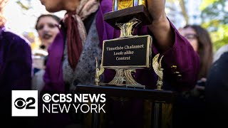 Timothée Chalamet surprises crowd at lookalike contest in NYC [upl. by Arda]