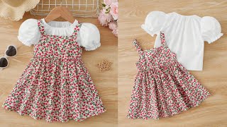 Baby Pinafore DressBaby Puff Sleeve Elastic Neck Top With Pinafore Dress Cutting and Stitching [upl. by Jt]