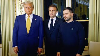 Trump Macron Zelenskyy meeting and handshakes in Paris before NotreDame Cathedral reopening [upl. by Curr]