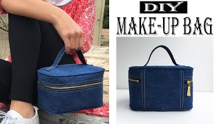 DIY BAG  STYLISH MAKEUP BAG  MAKING JEANS BAG AT HOME  SEWING GIFT IDEAS  BAG SEWING TUTORIAL [upl. by Lenes]