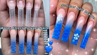 WATER EFFECT POLYGEL NAILS💙 EASY WATER EFFECT NAIL ART amp SUMMER NAIL DESIGN  Nail Tutorial [upl. by Filahk564]