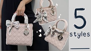 5 ways to tie a twilly scarf  lady Dior luxury bag diy [upl. by Barcroft]