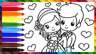 Dibuja y Colorea A Una Pareja Recién Casada Un Novio Y Una Novia  Dibujos Para Niños [upl. by Nahtad]