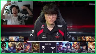 Caedrel Reacts To T1s PSYCHO Drafting In Elimination Series [upl. by Ahsahtan]