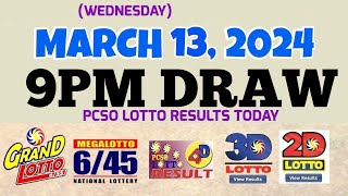 Lotto Result Today 9pm draw March 13 2024 655 645 4D Swertres Ez2 PCSOlotto [upl. by Eillime871]