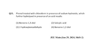 Q11 JEE Main Chemistry PYQ Jan 29 2024 Shift 2  Phenols  NEON JEE NEET [upl. by Arimay]