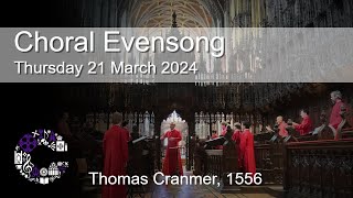 Choral Evensong  Thursday 21 March 2024  Chester Cathedral [upl. by Rudich]