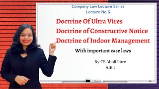 Doctrines of Ultra Vires Constructive Notice amp Indoor ManagementCompany LawCSCACMALaw Lecture [upl. by Anastasia]