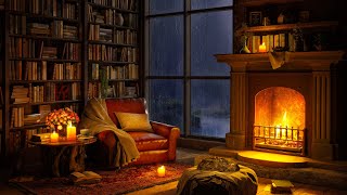 Cozy Reading Nook Ambience with Smooth Jazz Music  Rain on Window amp Warm Fireplace Sounds for Sleep [upl. by Yakcm460]