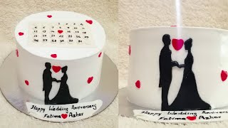 Wedding Anniversary Cake Decorating Idea  Bride Groom Cutter  Calendar Fondant Topper [upl. by Ailev]