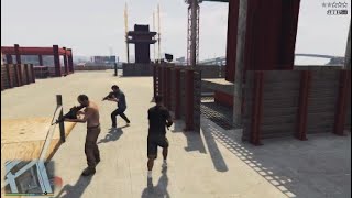 GTA 5  Franklin Michael and Trevor 5 star Cop Battle at Pillbox hill Construction Site [upl. by Wilterdink]