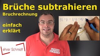 Brüche subtrahieren  Bruchrechnung  einfach erklärt  Lehrerschmidt [upl. by Gilles]