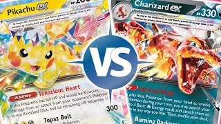 Pikachu ex VS Charizard ex  Surging Sparks  Table Top Battle [upl. by Boyse]