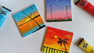 3 Paintings for beginners  3 mini canvas paintings part 6  aesthetic paintings [upl. by Eerrehs]