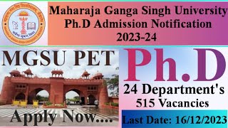 Maharaja Ganga Singh University PhD Admission Notification 202334‼️PhD Varti MGSU Bikaner‼️ [upl. by Rodrigo]