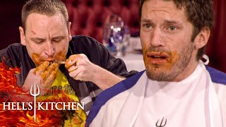 Chefs Compete In A Wing Eating Contest vs A World Champion  Hell’s Kitchen [upl. by Enilekcaj]