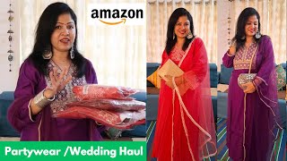 Amazon Haul ✨Amazon FestivePartywearwedding collection  EmbroiderySequence work ✨Try on Haul [upl. by Georgeanne]