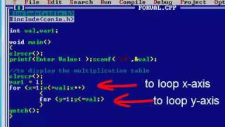 Turbo C Tutorial Part 8 nested loop [upl. by Lyrak348]