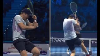 ATP Finals star whacks ball at opponents head in Wimbledon grudge matchHarri Heliovaara took a [upl. by Elleina953]